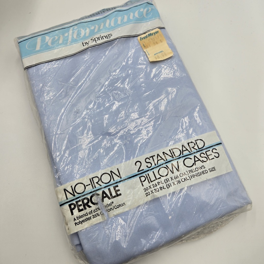 Vintage USA New Performance Springs 2 Standard Pillowcases Percale‎ No Iron Blue